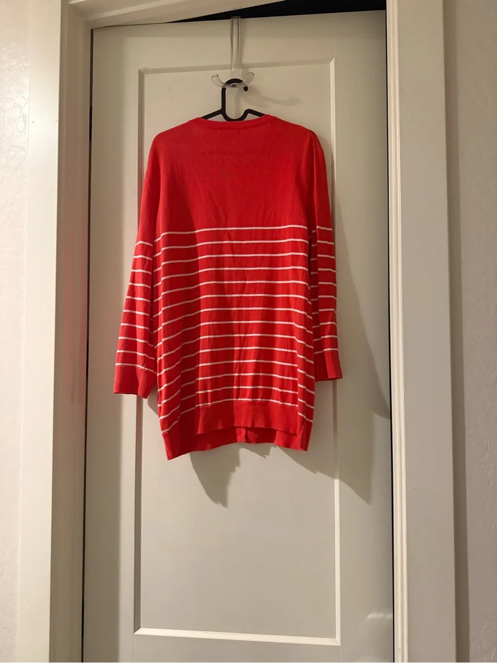 Tommy Hilfiger Red and White Striped V-Neck Cardigan